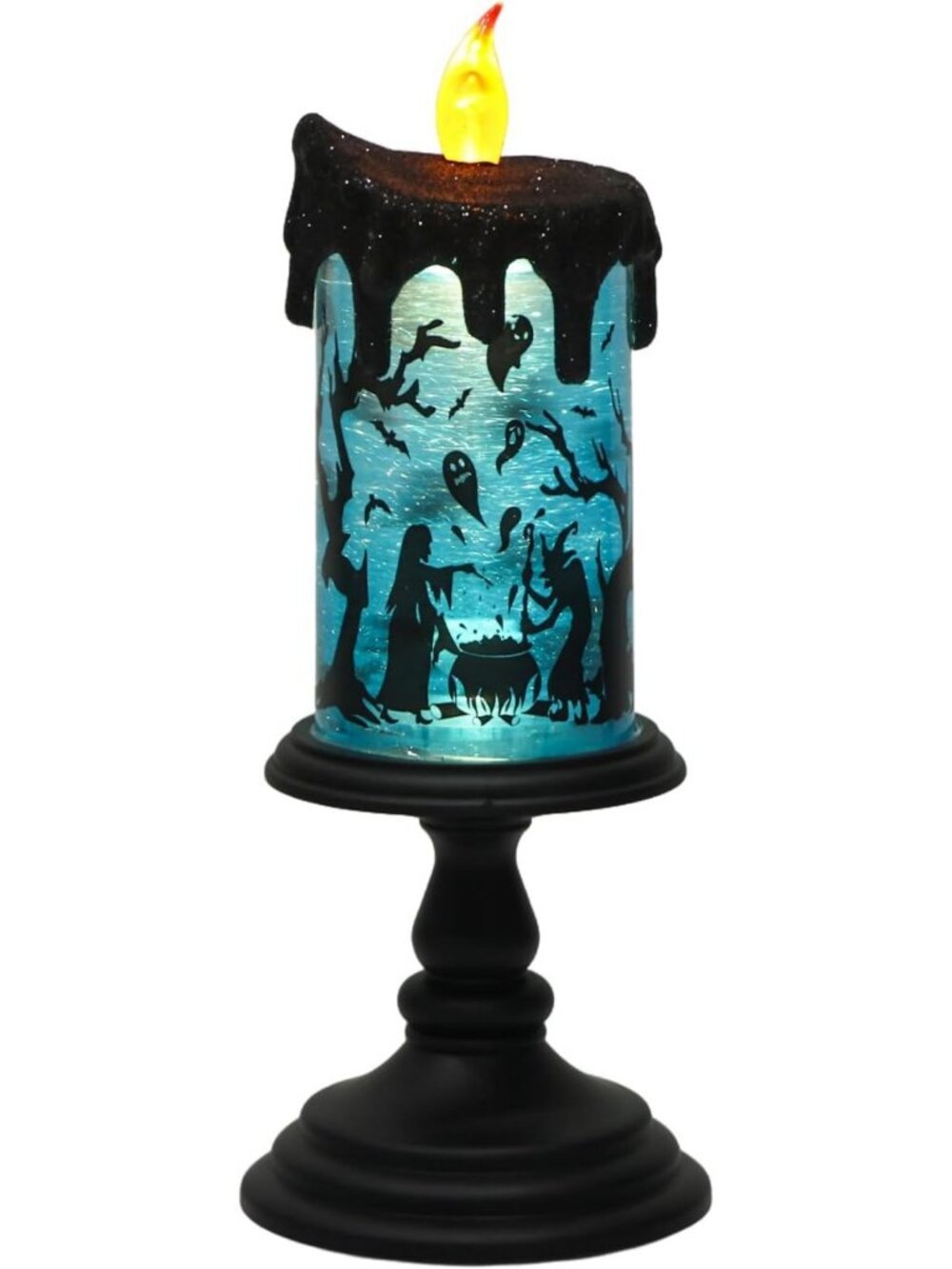 Spooky Halloween Witch Snow Globe Flameless LED Candle with Timer & Glittering